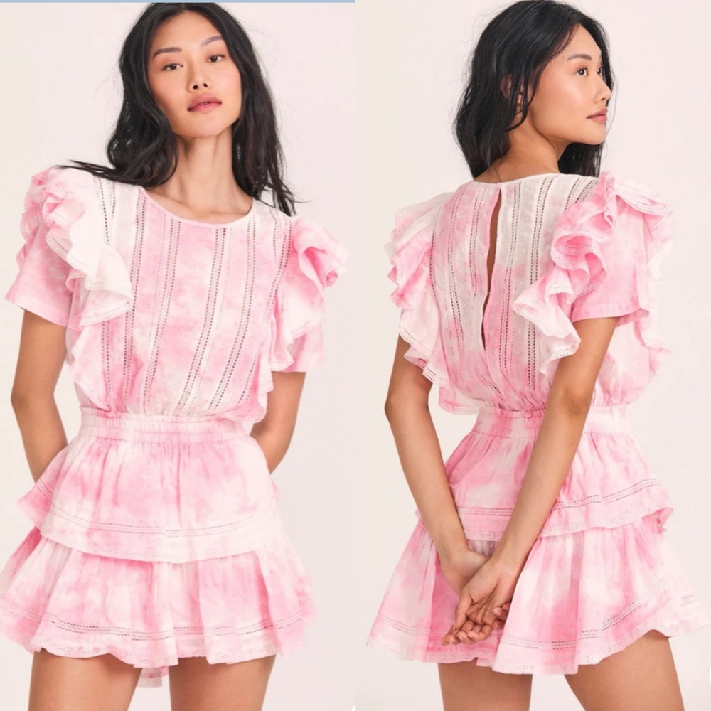 LoveShackFancy Natasha Short Sleeve Eyelet Mini Dress